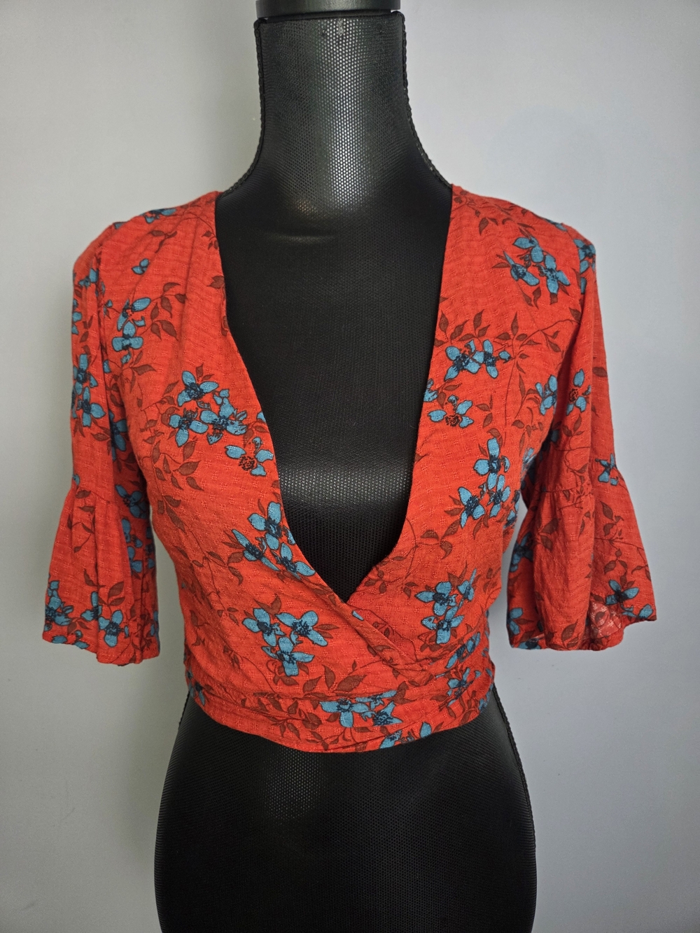 Honey Punch Boho Wrap Crop Top Womens S Bell Sleeve Festival Whimsigoth Retro